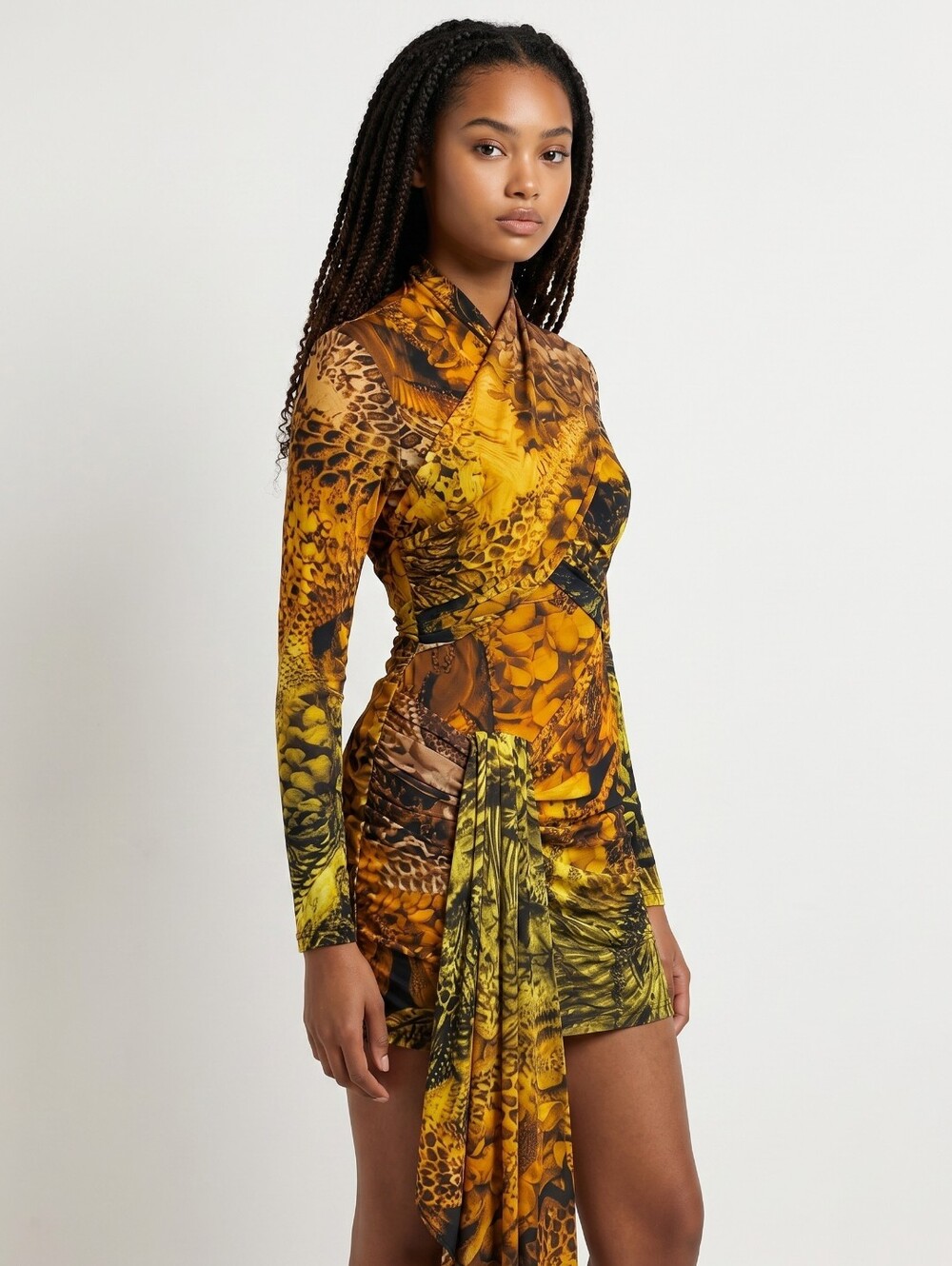 Halpern Cross Front Animal-Print Mini Jersey Dress ...Size  36/US 4